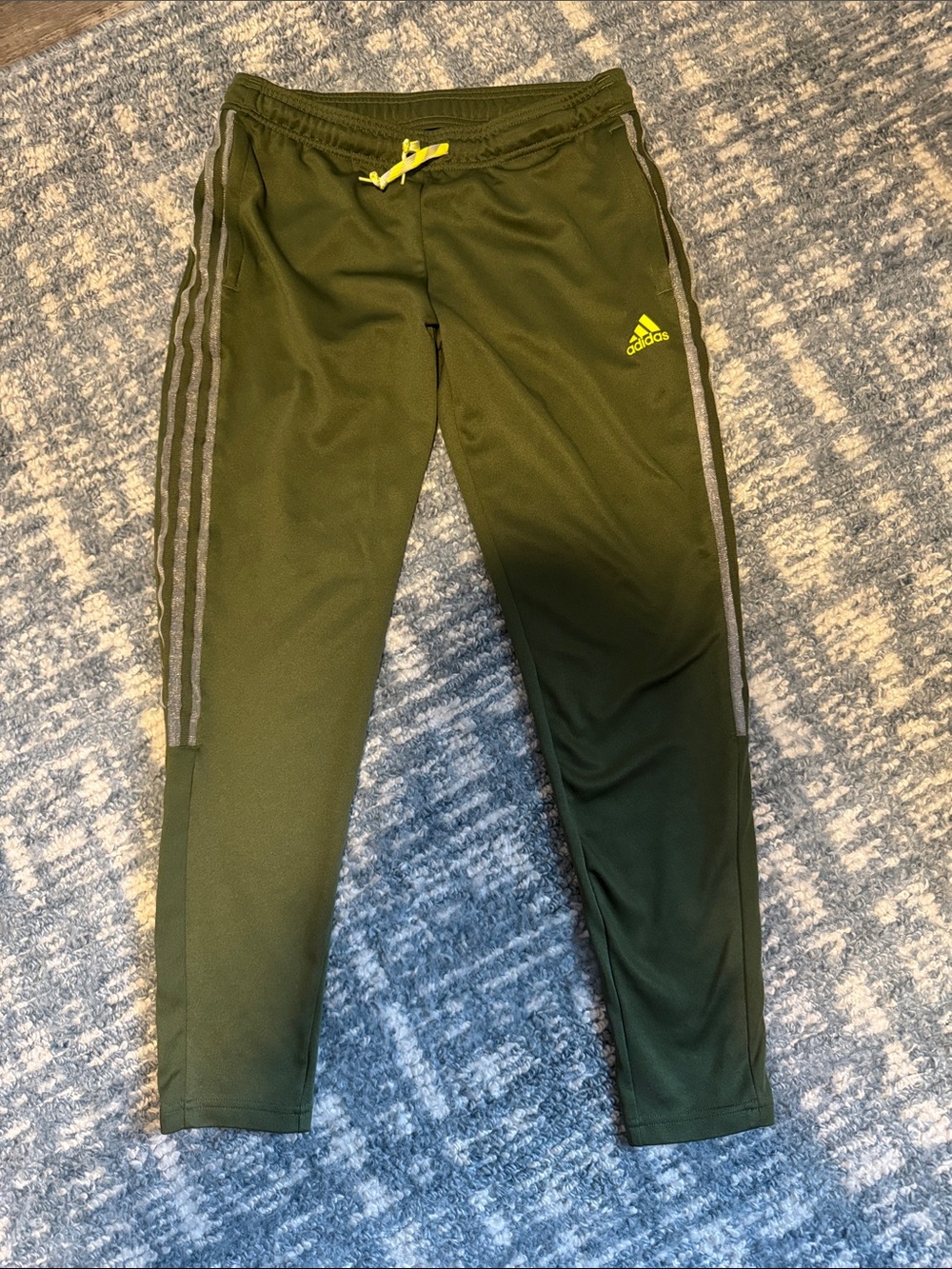 adidas Olive Green Track Pants with Neon Yellow Logo